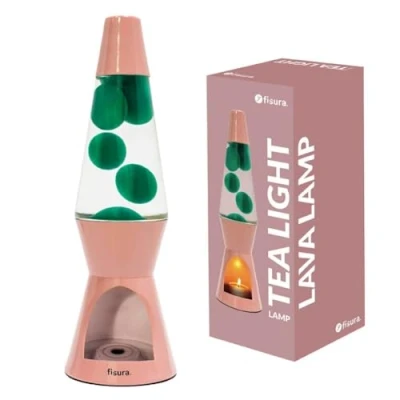 Afbeelding van Fisura Lavalampe met kaars. zonder elektriciteit. Roze en groene lavalampe. Milieuvriendelijke lamp. Origineel cadeau. 29 cm x 8,5 (kaars niet inbegrepen)