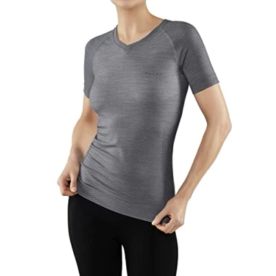 Afbeelding van FALKE Dames Top van onderlaag Wool Tech Light V Neck W S/s Ts wol functioneel materiaal sneldrogend 1 stuk, Grijs Grey Heather 3757, S