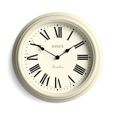 Afbeelding van Jones Clocks® Venetiaanse wandklok Klassiek traditioneel ontwerp met duidelijke, gemakkelijk te lezen wijzerplaat voor de eetkamer van het keukenbureau 30 cm. (Romeins cijfer, Wit)