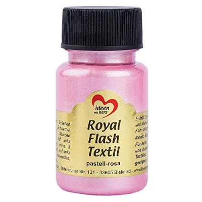 Afbeelding van Royal Flash Textil, Textielverf, glitter metallic, zeer dekkend, romige textielverf op waterbasis, voor licht en donker textiel, 50 ml (pastelroze)