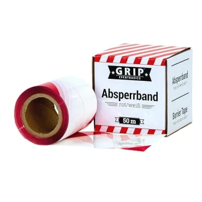 Afbeelding van GRIP Eventbasics afzetlint gestreept, 50 m x 70 mm, LDPE, in rolkarton, niet klevend, rood wit