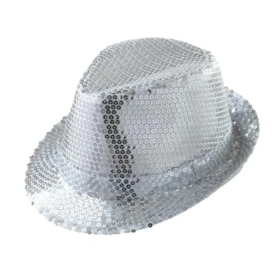 Afbeelding van Widmann 9066A Fedora met pailletten, zilver, hoed, hoofdsieraad, accessoire, themafeest, carnaval