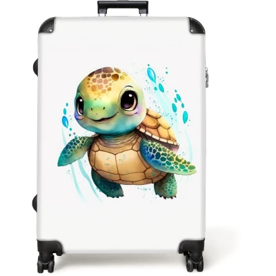 Afbeelding van NoBoringSuitcases.com® Koffer groot Reiskoffer lichtgewicht Schildpad Waterverf Kleuren Dieren Meisjes Jongens Rolkoffer met 4 wielen Grote trolley XL 98 liter bagage