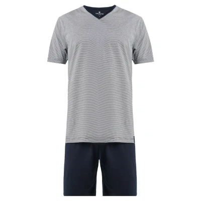Afbeelding van TOM Tailor Shorty Vneck SET Pyjama, Heren, Maat: Small, Dark blue
