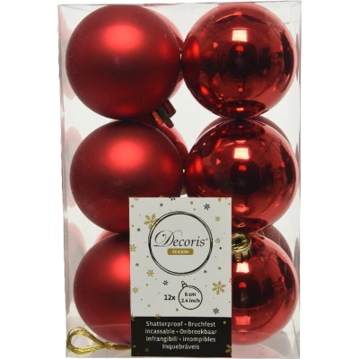 Afbeelding van Kerstballen Ø 6 cm 12 stuks (Rood)