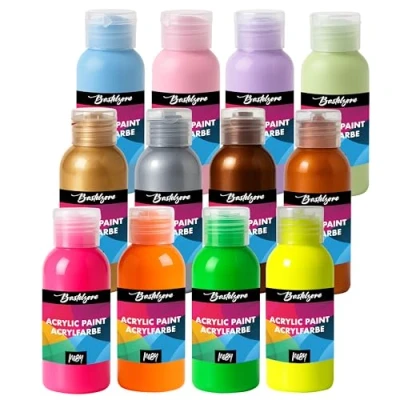 Afbeelding van Neon Metallic Pastel Verf Set 12 Kleuren 100 ml Acrylverf voor Kinderen Volwassenen Geschikt Papier, Canvas, Hout, Steen, Gieten