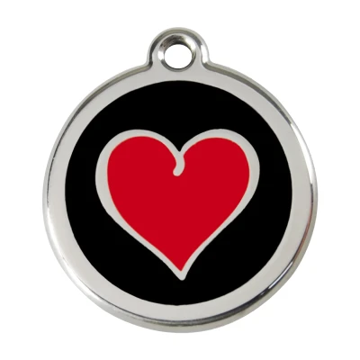 Afbeelding van Heart Black / Red roestvrijstalen hondenpenning large/groot dia. 3,8 cm RedDingo