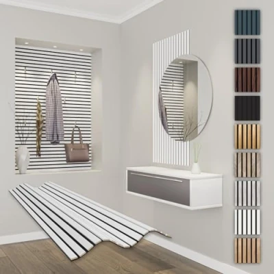 Afbeelding van HEXIM Akoestische panelen, 118 x 60 cm, flexibele lamellenwand, hout, mdf wandpanelen, wandbekleding, binnendecoratie, geluidsisolerend, 1 paneel, 0,708 m² wit APF11