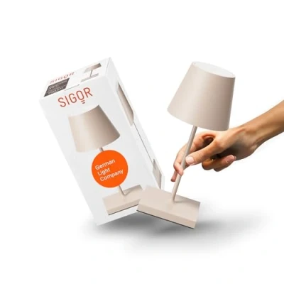 Afbeelding van Sigor Nuindie mini LED oplaadbare tafellamp, USB C, beige, IP54, dimbaar