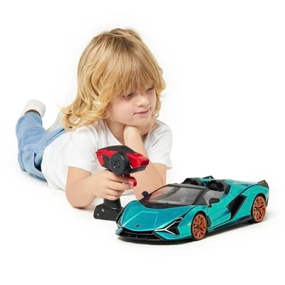 Afbeelding van CMJ RC CARS Lamborghini Sian Officieel gelicentieerde op afstand bestuurde auto 1:12 schaal model Lambo met 7,4 V 900 mAh batterij, 12 km/u snelheid, ledlampen en 2,4 GHz afstandsbediening