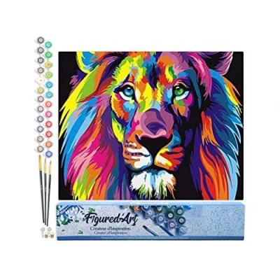 Afbeelding van Figured&#039;Art Schilderen op Nummer Volwassenen canvas Leeuw Pop art Handwerk acrylverf Kit DIY Compleet 40x50cm zonder frame