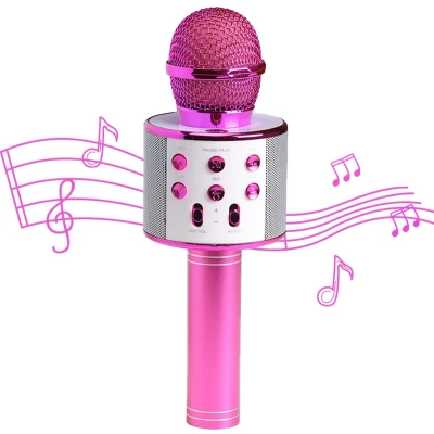 Afbeelding van Denver Karaoke Microfoon Bluetooth Draadloos Set Ingebouwde Speaker AUX MicroSD KMS20 Roze