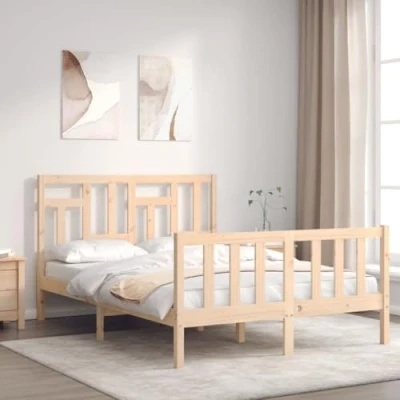 Afbeelding van Bedframe Met Hoofdbord Massief Hout 3Ft Single 120 x 200 cm / Naturel