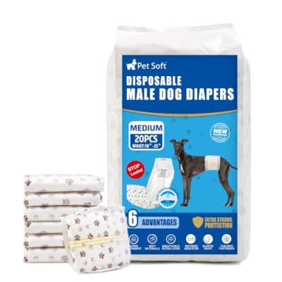 Afbeelding van Pet Soft Hondenluiers mannetje 20 stuks wegwerp hondenwraps voor reuen, super absorberende luiers incontinentie, luierwraps met nattigheidsindicator (M telling)