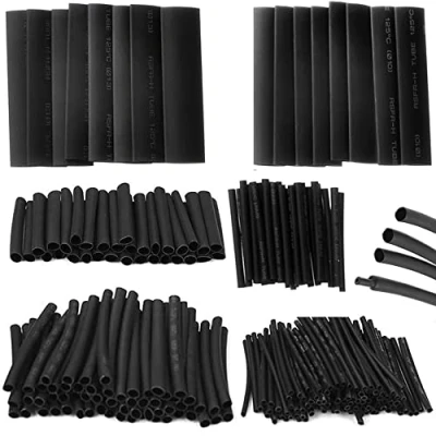 Afbeelding van Retoo Krimpkousenset, zwart, 100 stuks, krimpkous met krimpverhouding 2:1,10 cm lang, 6 maten, waterdichte kabelslangisolatie, krimpverbinders 1,5 tot 10 mm, kabelreparatieset