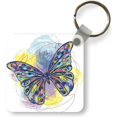 Afbeelding van Sleutelhanger een illustratie van kleurrijke vlinder Plastic Rond Uitdeelcadeautjes