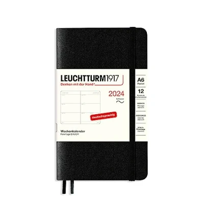 Afbeelding van LEUCHTTURM1917 367677 weekkalender Pocket (A6) 2024, softcover, zwart, Duits, 12 maanden