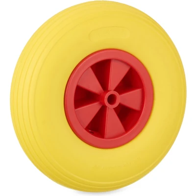 Afbeelding van Relaxdays kruiwagenwiel 3.50 6, massief rubber, kunststof velg, reserveband kruiwagen, antilek, tot 100 kg, geel/rood