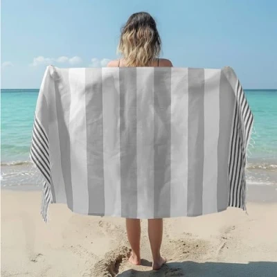 Afbeelding van JEMIDI hamamdoek 180 x 100 cm Sneldrogende sauna handdoek 100% katoen Als badlaken strandlaken picknickkleed of pareo Licht en donkergrijs