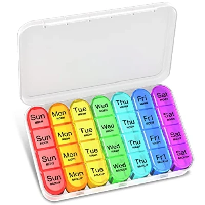 Afbeelding van Pillendoos 4 keer per dag, Betife wekelijkse pillendoosorganisatoren, 7 daagse tablet organisator, dagelijkse pillendispenser dagen compartimenten, tabletdoos voor medicatie, vitamines en supplementen (transparant)
