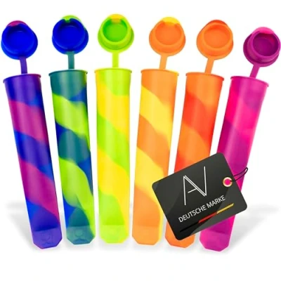 Afbeelding van AVANA Herbruikbare ijsvormen van siliconen, 6 stuks, ijslollyvormen, ijslollymaker, BPA vrij, kleurrijk