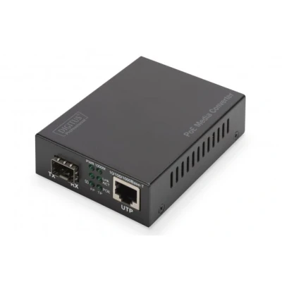 Afbeelding van DIGITUS Media Converter SFP poort Gbit Ethernet RJ45 / 1000Base LX met PoE injector zwart