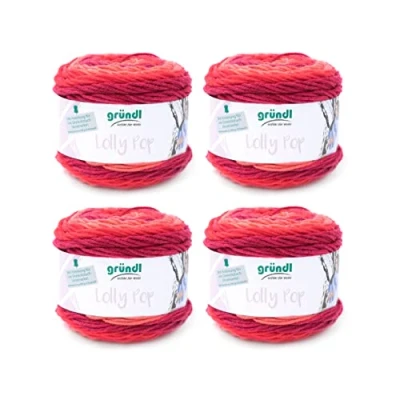Afbeelding van Gründl Lolly Pop haak en breigaren (wolachtig wasbaar universeel garen, 100% polyacryl, 150 g/240 m, naalddikte: 5 6, 4 x g), Wild Cherry Swirl, 24 10 cm