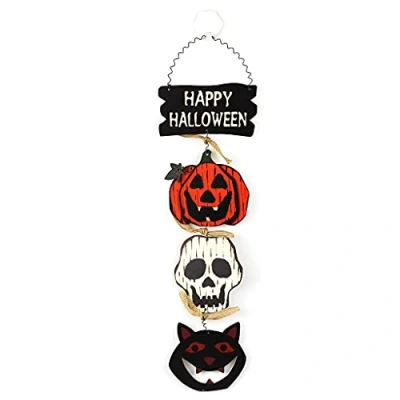 Afbeelding van Alnicov Halloween deur opknoping welkomstbord, Happy houten plaquette bord decor voor thuiskantoor school buiten spookhuis decoraties