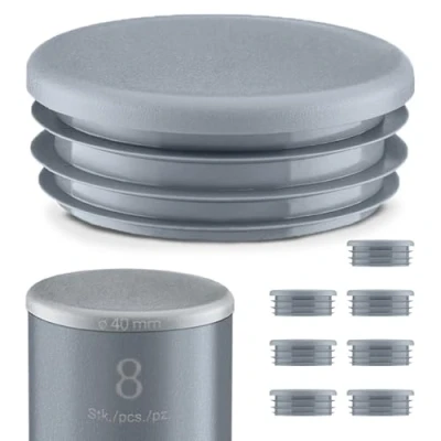 Afbeelding van Lamellenstop voor Ronde Buizen 40 mmGrijs 8 Stuk Kunststof Eindkap Sluitdop Staalbuis mmRonde doppen eindkappen sluitdoppen 4 cm EMFA ®