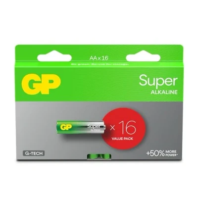 Afbeelding van AA batterijen, 16 stuks, GP Super, alkaline 1,5 V, LR06, lange levensduur
