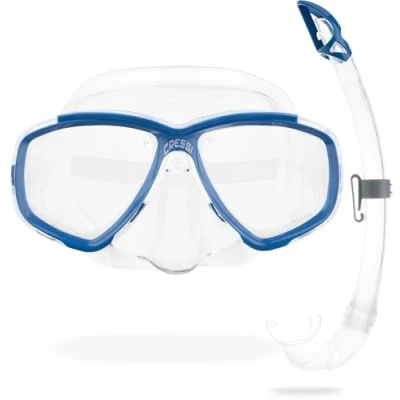 Afbeelding van CRESSI Perla &amp; Mexico Set Combiset Masker + Snorkel Ideaal voor Snorkelen Vrijduiken Duiken, Transparant/Blauw, Eén maat, Unisex Volwassene