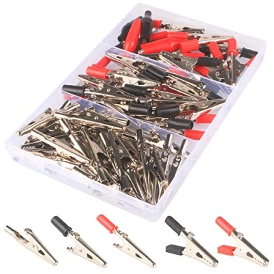 Afbeelding van GTIWUNG 60Pcs Metalen Alligator Clips Krokodil Elektrische Test Klemmen Assortiment Kit voor Laboratorium Testen, 3 Stijl 2&quot;/51MM, 30pcs met Rode Zwarte Plastic Handen en Geen Cap