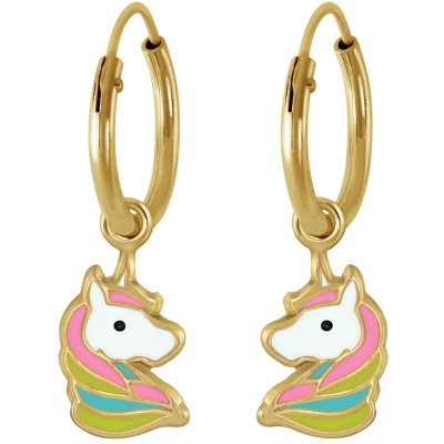 Afbeelding van JoyS Zilveren eenhoorn bedel oorbellen unicorn multicolor 14k goudplating