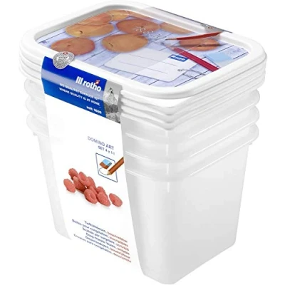 Afbeelding van Rotho Domino set van 4 vriespotten 1 liter met beschrijfbaar ontwerp op het deksel, food grade plastic (PP) Bpa vrij, wit, x l (15,7 11,8 10 cm)