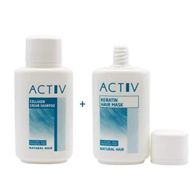 Afbeelding van Luttmann GFH ACTIV Verzorgingsset van echt haar, collageen crème shampoo + keratine haarmasker, extensions, haarverlengingen, toupets haarstukjes, pruiken