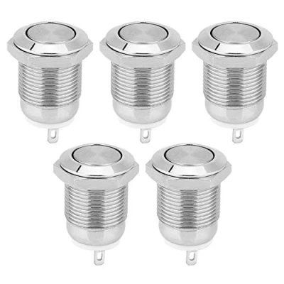 Afbeelding van 5 x metalen knopschakelaar, 12 mm, momentane reset, automatische resetknop, waterdichte schakelaar (platte kop)