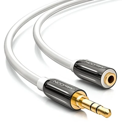 Afbeelding van deleyCON 5m Stereo Audio Jack Stekker Verlengkabel 3,5mm Aansluiting naar AUX Kabel Metalen Wit