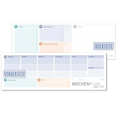 Afbeelding van Häfft® Weekplanner, blok dwars zonder vaste datum &quot;Office Life&quot;, 50 vellen, agenda, ongedateerd met to do lijst, doelstellingen en meer, klimaatvriendelijk duurzaam