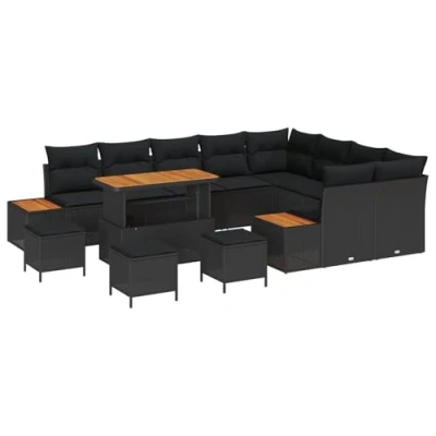 Afbeelding van vidaXL 13 delige Tuinsofa Set met Kussens Zwart Poly Rattan Acacia