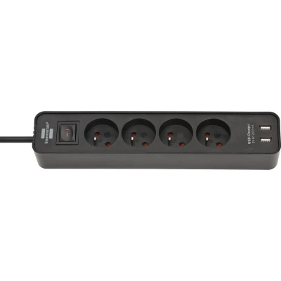 Afbeelding van Ecolor stekkerdoos met USB 4 voudig 1,5m H05VV F3G1,5 zwart *FR*