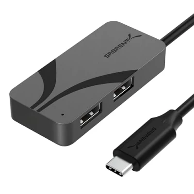 Afbeelding van SABRENT USB C hub met 3 poorten PD 3.0: [1] A 5 Gbps, [2] 480 Mbps, Gbit/s 100 W voeding voor laptop, Steam Deck, ASUS ROG Ally, Tablet (HB C4WP)