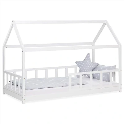 Afbeelding van Homestyle4u 2385, kinderbed met lattenbodem, huisbed valbeveiliging, 90 x 200 cm, wit, grenenhout