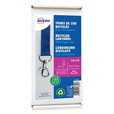 Afbeelding van Avery 4842B Schouderband, gerecycled, blauw, met karabijnhaak, 44 cm lang x 1,5 breed
