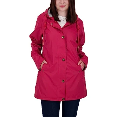 Afbeelding van Ankerglut Friesennerz regenjas voor dames, met capuchon, gevoerd, waterdicht, weerbestendig, windbreaker, overgangsjas, #Aheaven regenjas, rood, 40