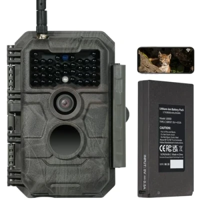 Afbeelding van GardePro E6P Wildcamera met wifi, oplaadbare 8000 mAh batterij, 64 MP 1296P, wilddiercamera bewegingsmelder, nachtzicht, mobiele telefoon