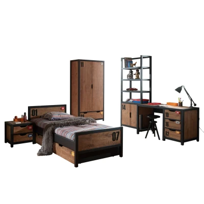 Afbeelding van De ALEX combinatie bestaat uit een nachtkastje, bed 90x200cm , Lade rolbed bureau 2 deurs kledingkast en boekenkast