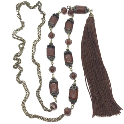 Afbeelding van Behave ketting lange bruin kwast met hanger dames 95 cm