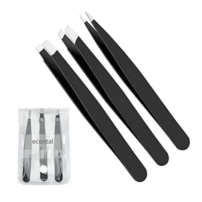 Afbeelding van Econtal Pincet Set met Etui, Pincetten voor Wenkbrauwen Epilieren, Haren Plukken Splinter Punt Wimper Precisie Pincet, Recht Schuine