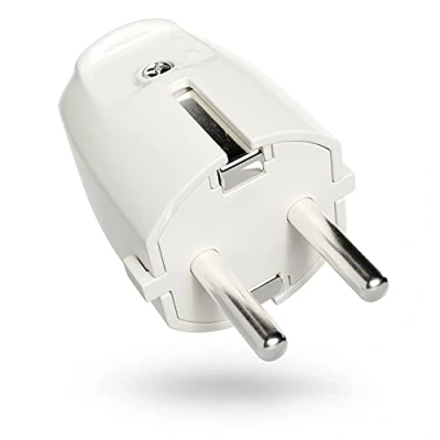 Afbeelding van greate Schuko stekker wit met trekontlasting PVC geaard contact 230 V, 2 polig, 16 A &amp; 3,7 kW IP20 geaarde voor binnen kabelstekker stroomstekker,