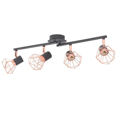 Afbeelding van Plafondlamp met 4 spotlights E14 zwart en koper